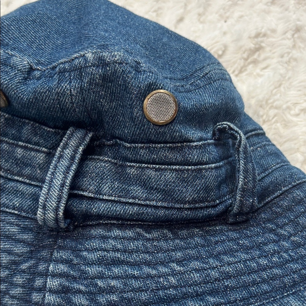 Vintage 90s Blue Denim Cotton belt buckle Bucket Hat size small medium adult - Picture 2 of 7